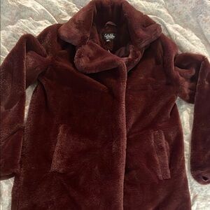 Women's Faux Fur Coat - Burgundy  Sz XS